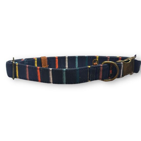 Top Paw Canvas Adjustable Blue Striped Dog Collar Size Small D-Ring - Picture 2 of 4
